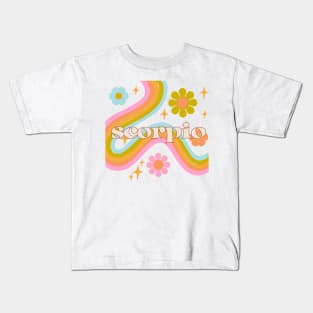 Scorpio 70s Rainbow with Flowers Kids T-Shirt